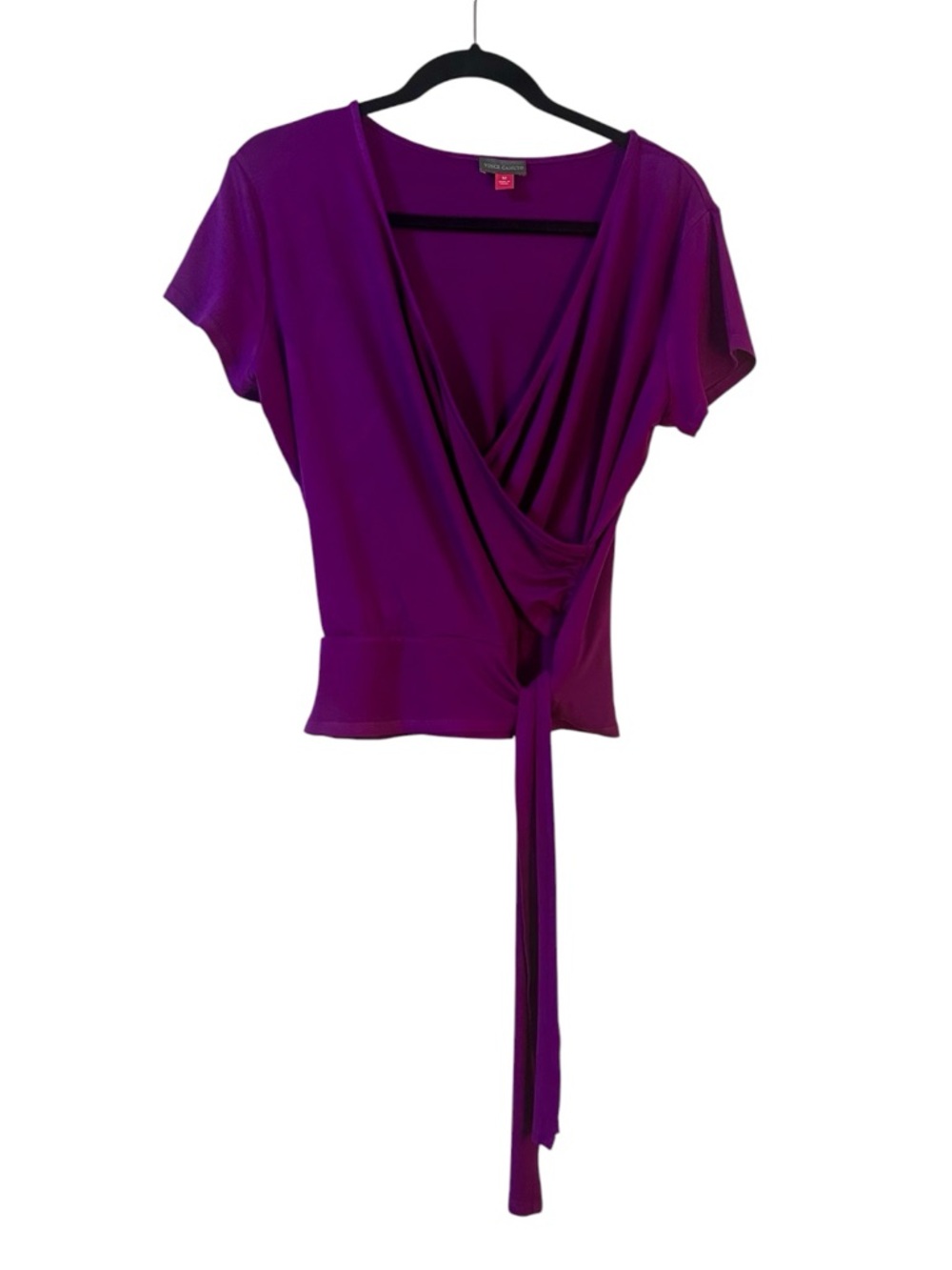 Vince Camuto Faux Wrap Top Tie Waist Cap Sleeve Blouse Purple Size M - Picture 3 of 7